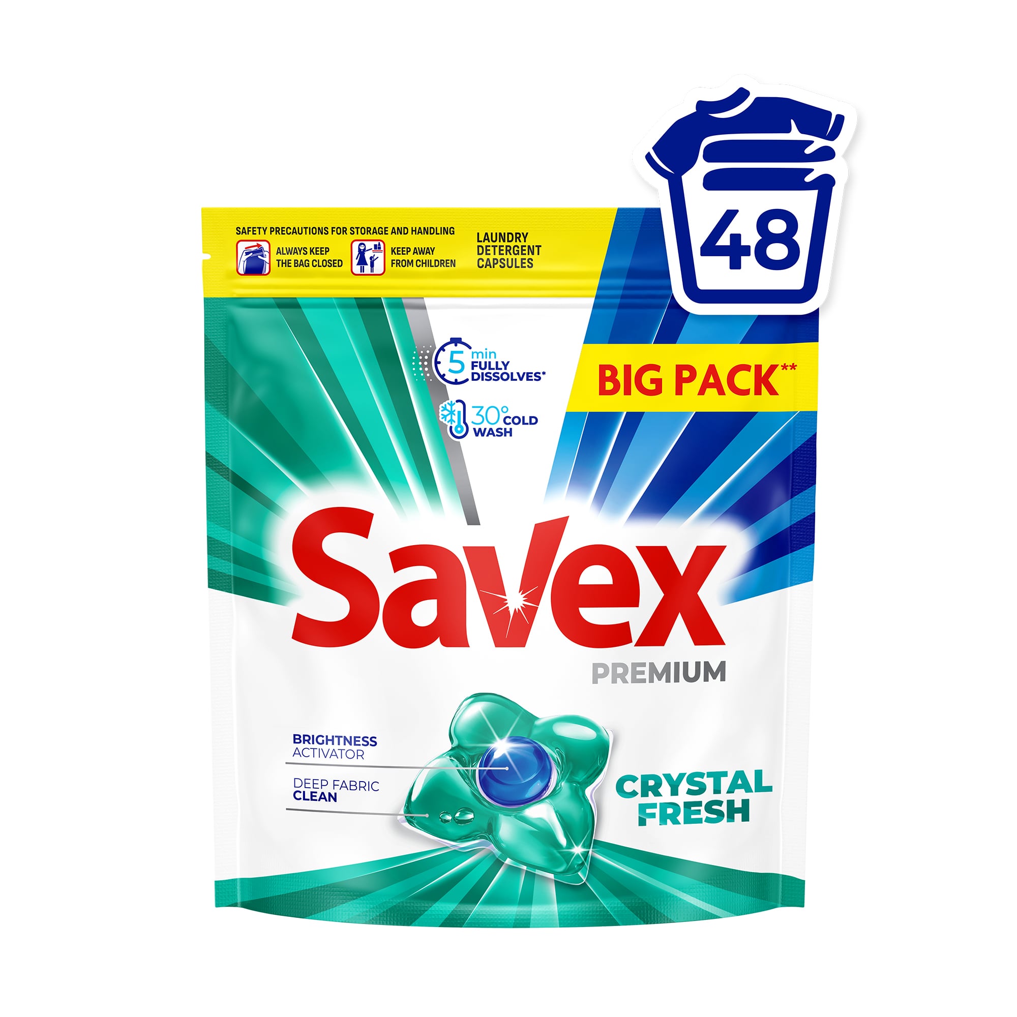 Капсули для прання Savex Premium Crystal Fresh 48 циклів прання, 48 шт